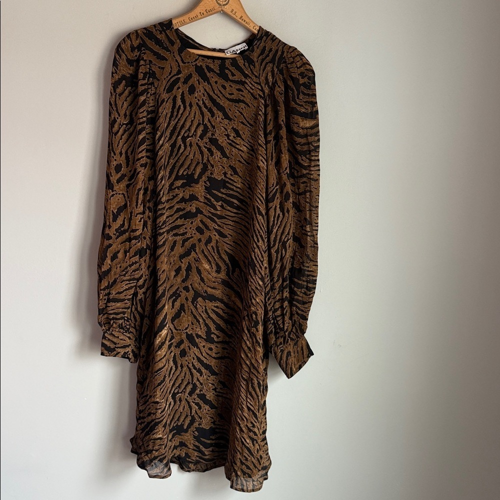 GANNI PRINTED GEORGETTE DRESS TIGER - Picture 2 of 15